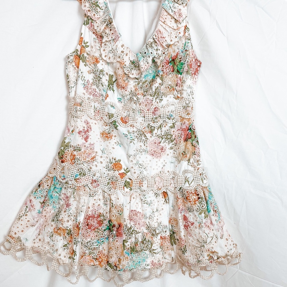 Boho Crochet Floral Print Mini Dress